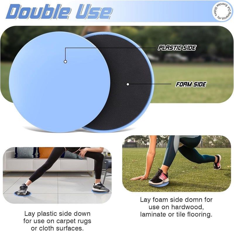 Krightlink Exercise Core Sliders Core Sliding Discs, Dual Sided Workout Sliders for Full Body Workout on Carpet or Hardwood Floor, Training Abdominal Core Strength (Blue - 1 Pair) - Image 3